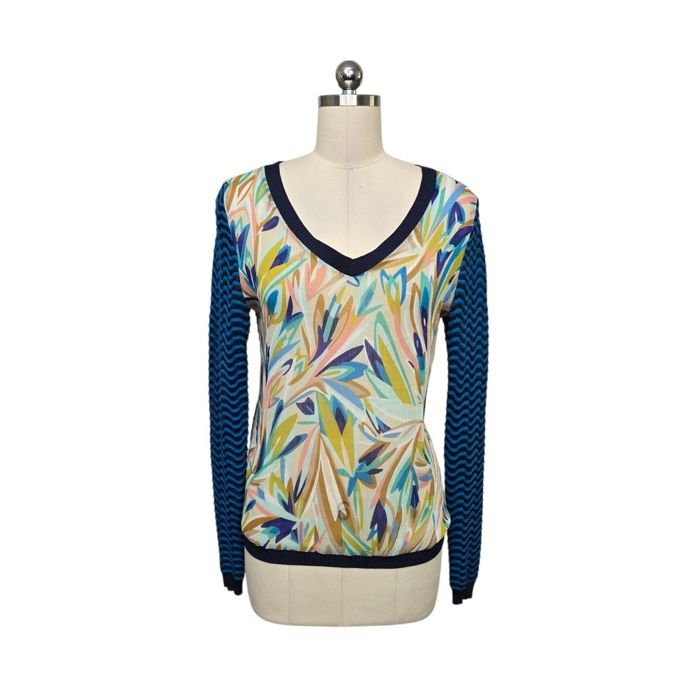 Missoni for Target Blue Zigzag Chevron Abstract Floral V-Neck Top Size Medium